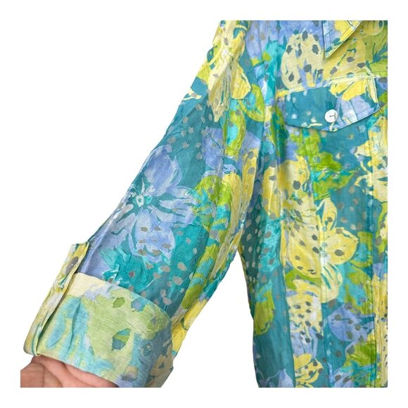 Ruby Rd. Favorites Women SZ 22W Burnout Blue Floral Jacket Top Adj Sleeve - Picture 7 of 10